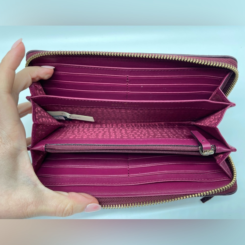 Kate Spade Leather Neda Wallet in Plum/ Burgundy Purple Red with Tassel - Picture 4 of 4